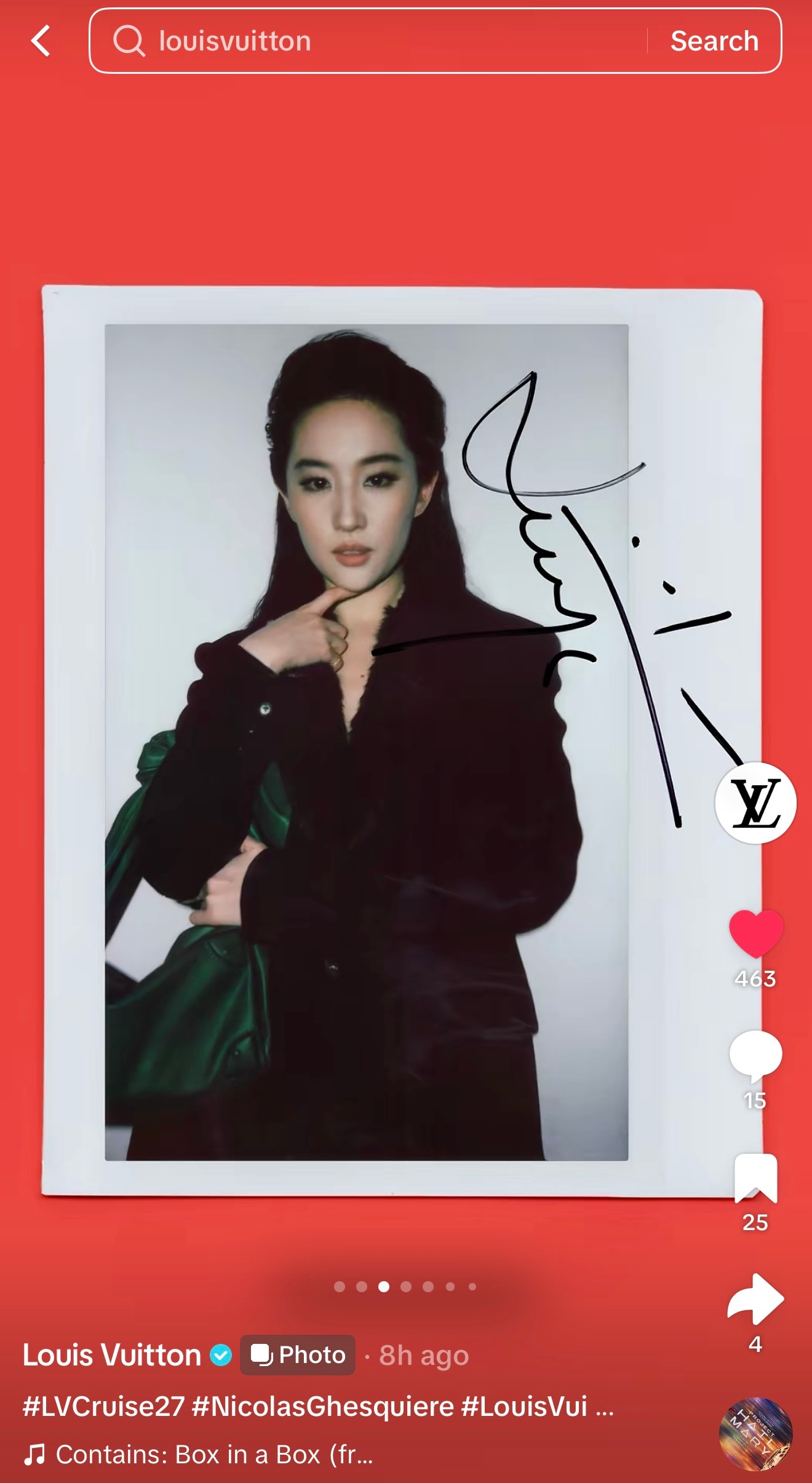 刘亦菲 路易威登官方Ins、Ins Story、X、Threads、Tik To