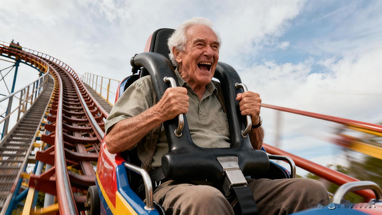 75岁大爷1天狂刷43次过山车 北京75岁的卢大爷简直是“硬核玩家”本家！女儿给