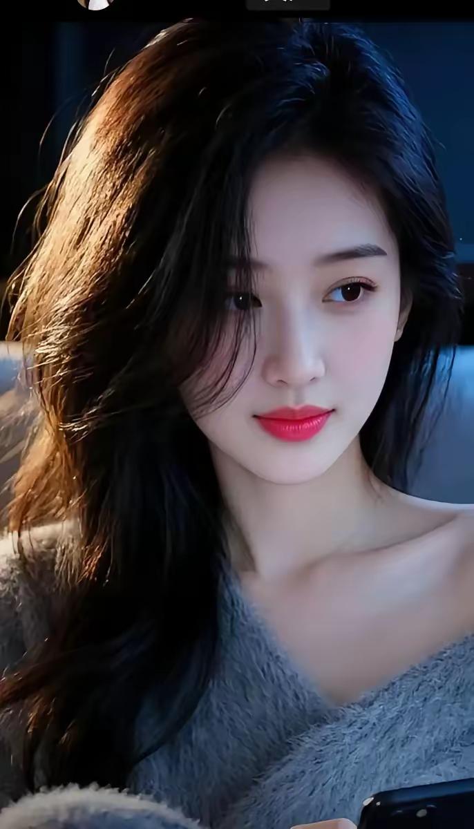 夜晚的温柔时光，红唇与黑发的完美结合🍀🍎🌺