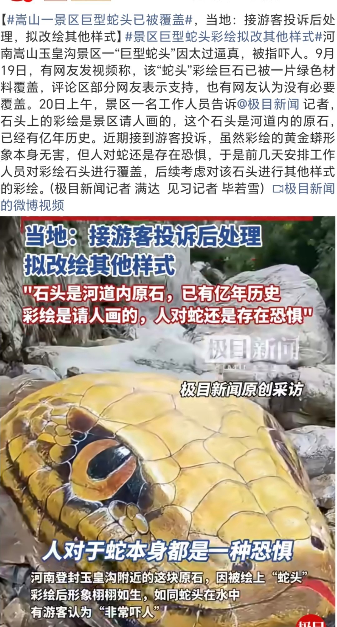 景区巨型蛇头彩绘拟改其他样式哪个天才想出来的这得多吓人啊突然碰上看不清楚还真以为