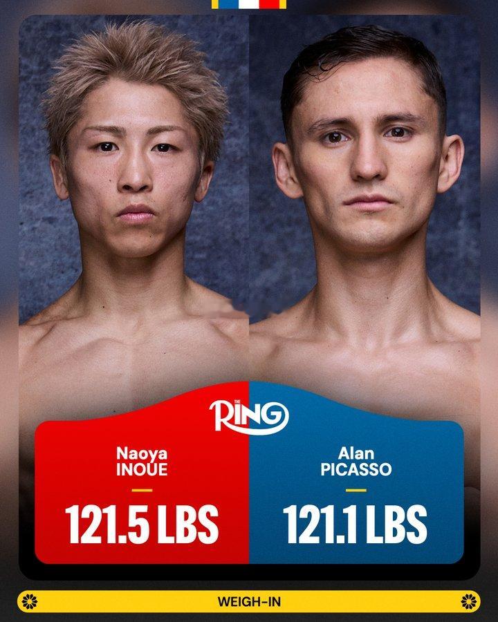 拳坛速递 看一下赛前称重结果👀：⚖️ 井上尚弥 vs 大卫-毕加索:🇯🇵 
