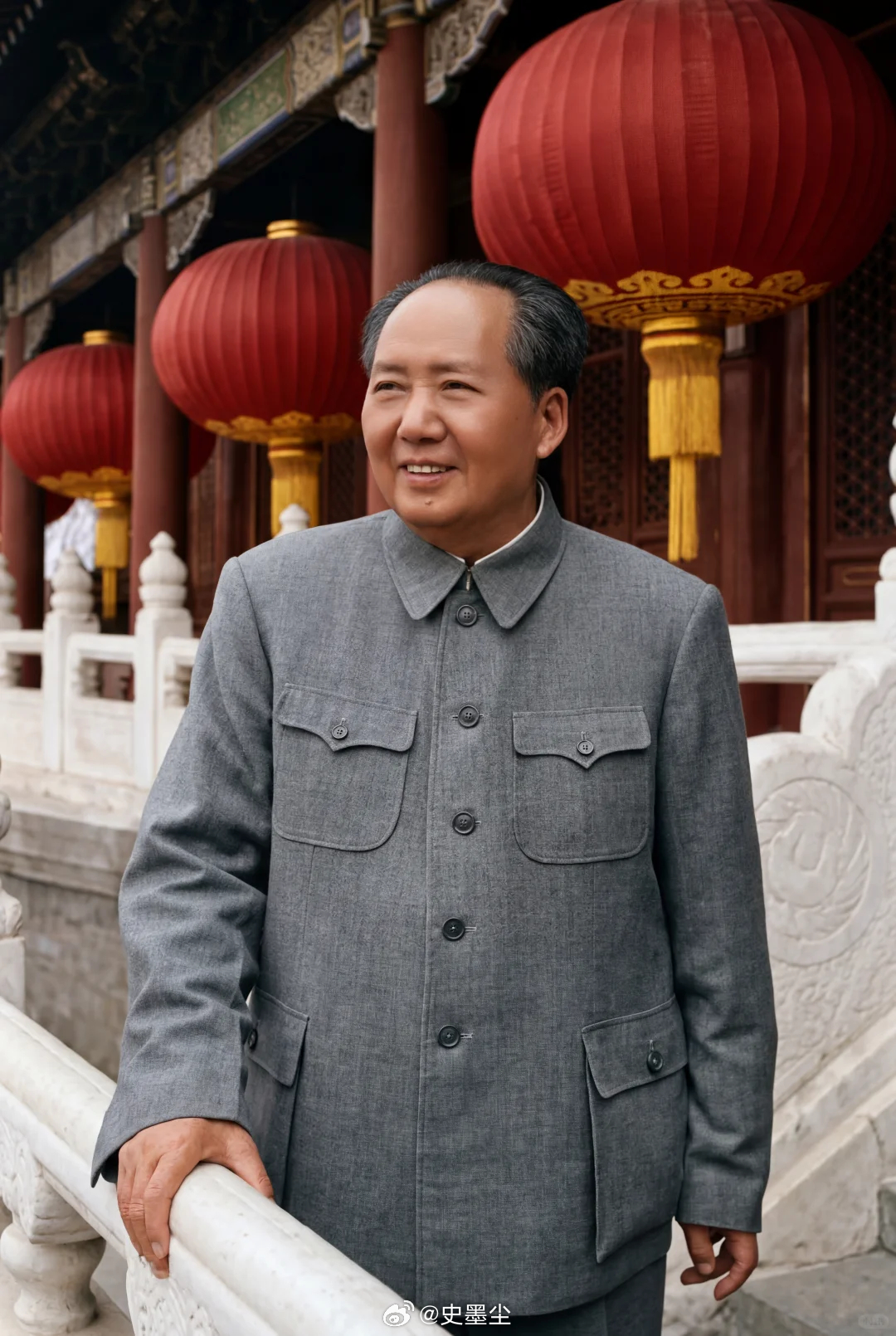 这张照片是1961年10月1日，毛泽东主席在北京天安门城楼上，出席中华人民共和国