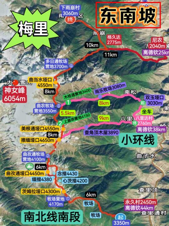 梅里东南坡：永久村→雨崩/八里达村小环线