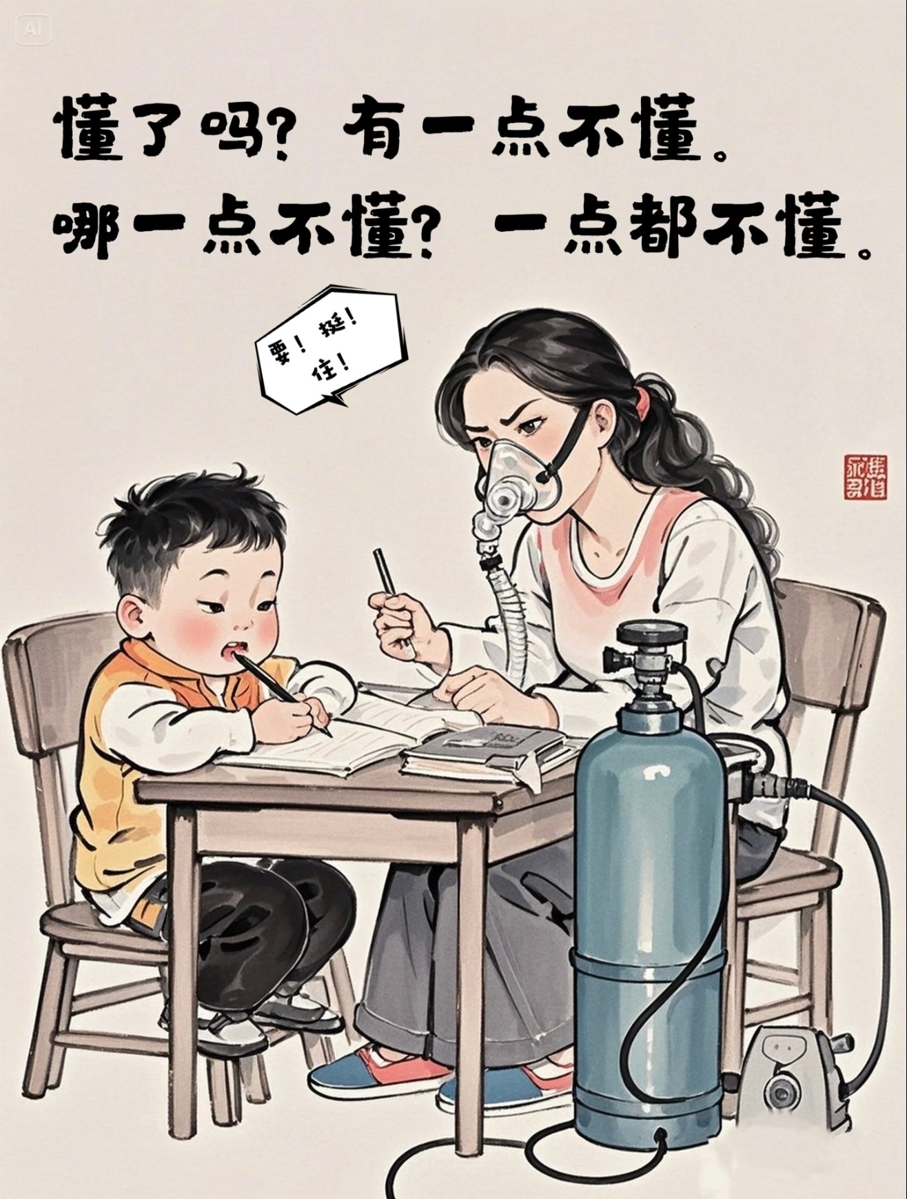 听着媳妇儿在指导哥哥写作业她很烦躁，孩子也很累七点回家一直写到现在我实在不想让他