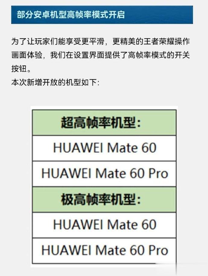 华为Mate60/Pro适配王者荣耀120Hz极致高帧率啦，遥遥领先！之前买了华