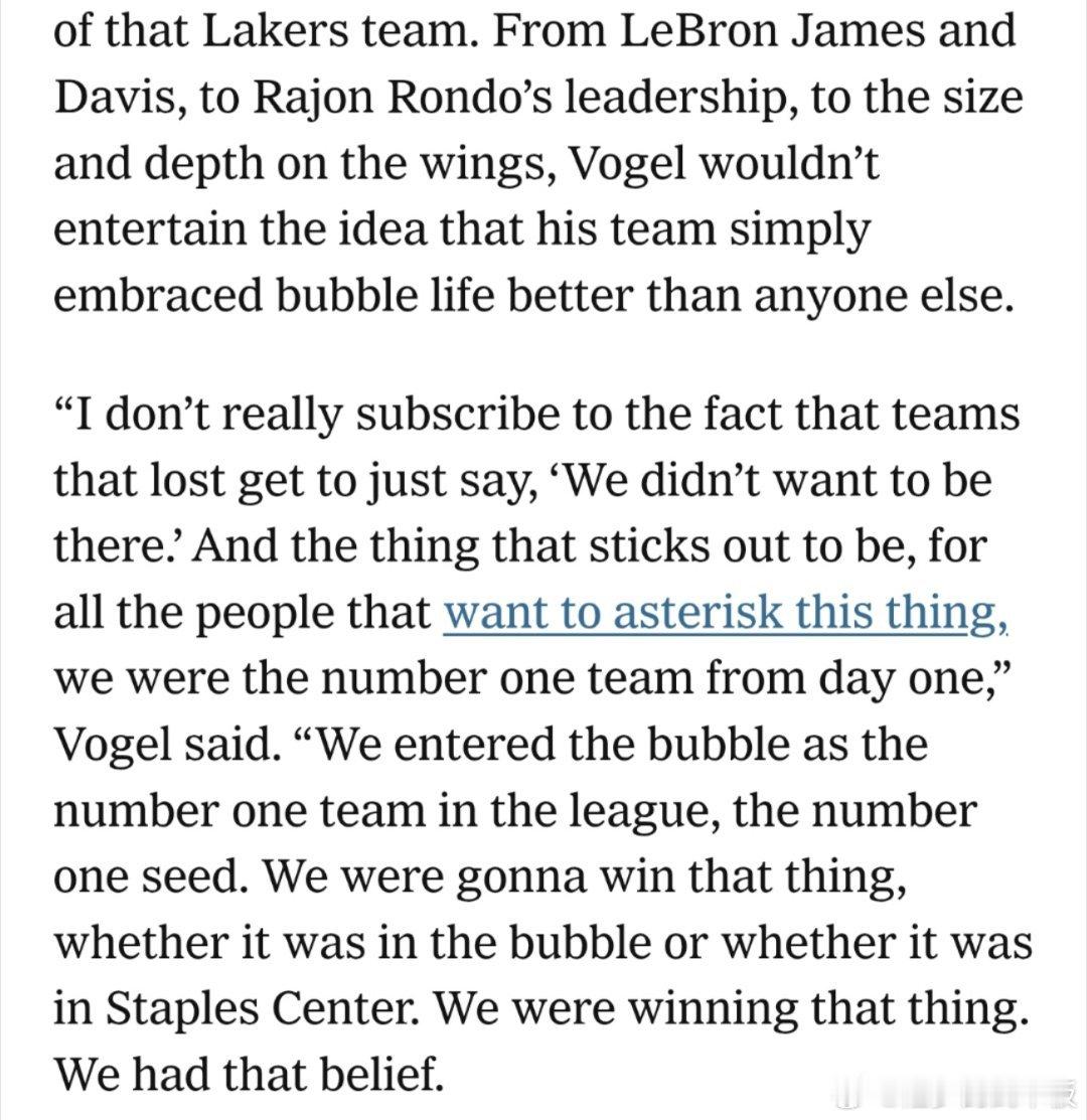 湖人队记Dan Woike对独行侠助教沃格尔进行了一次专访，后者谈到了2020年