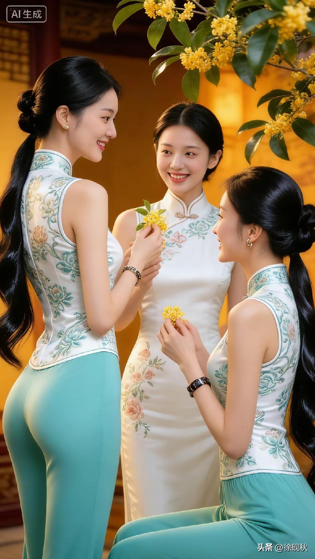 七律.探店偶题
华店灯明列锦霓，
裙裁繁蕊蝶双栖。
银环曳影流光转，
蓝佩垂襟爽