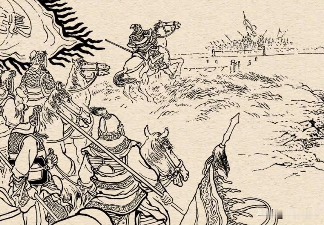 这位姓张的猛将看起来有点穷途末路的样子。他带着残兵来到一座桥附近，才发现桥已经被