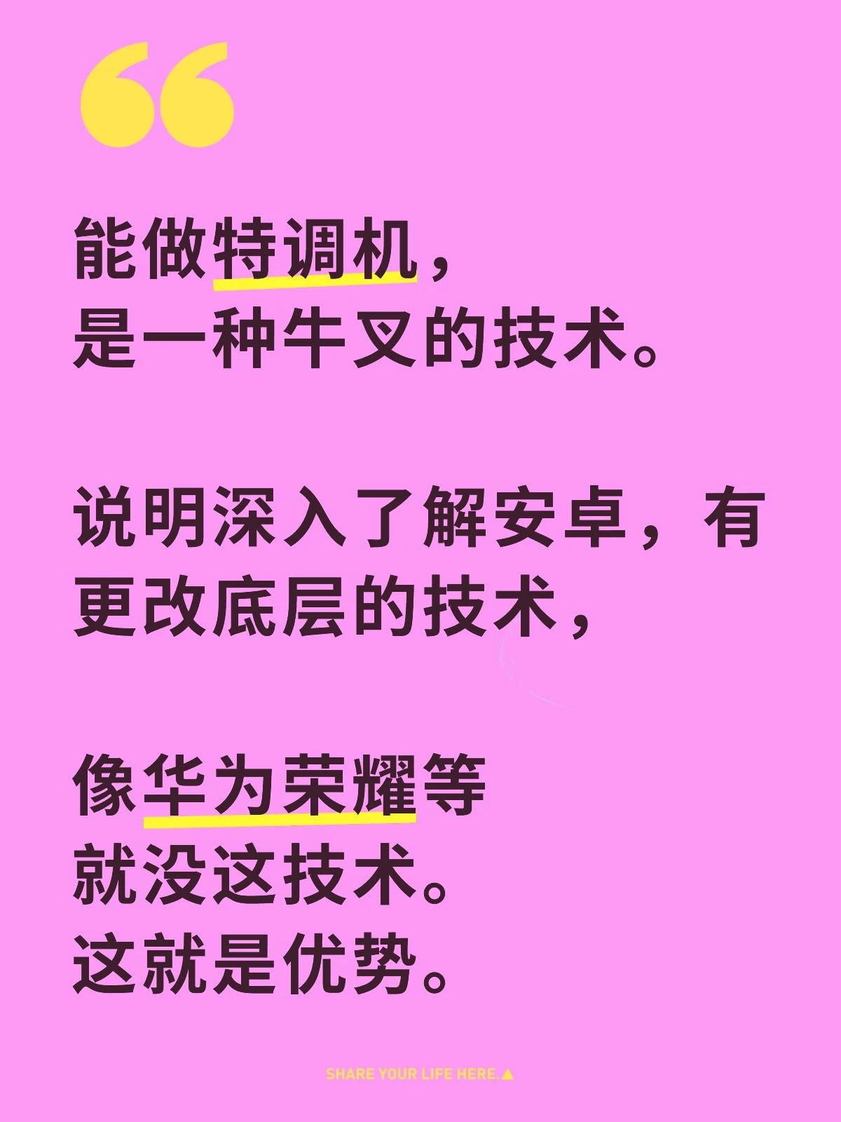 能做特调机，是一种技术优势

无脑的人都知道，
说明深入了解安卓，
有更改底层的
