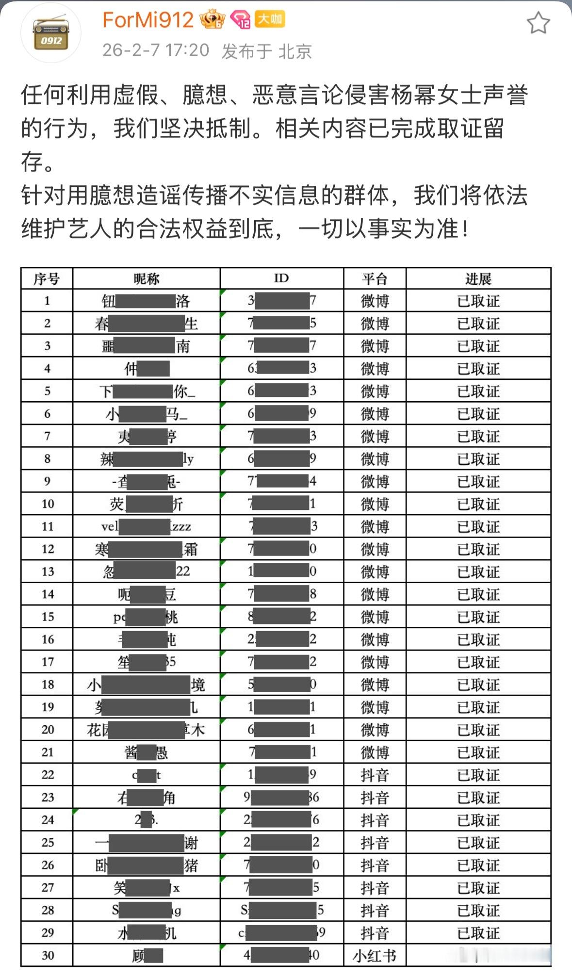 微博之夜声明 再次强调：整个过程杨幂及团队未参与未干预座位安排。针对用臆想造谣传