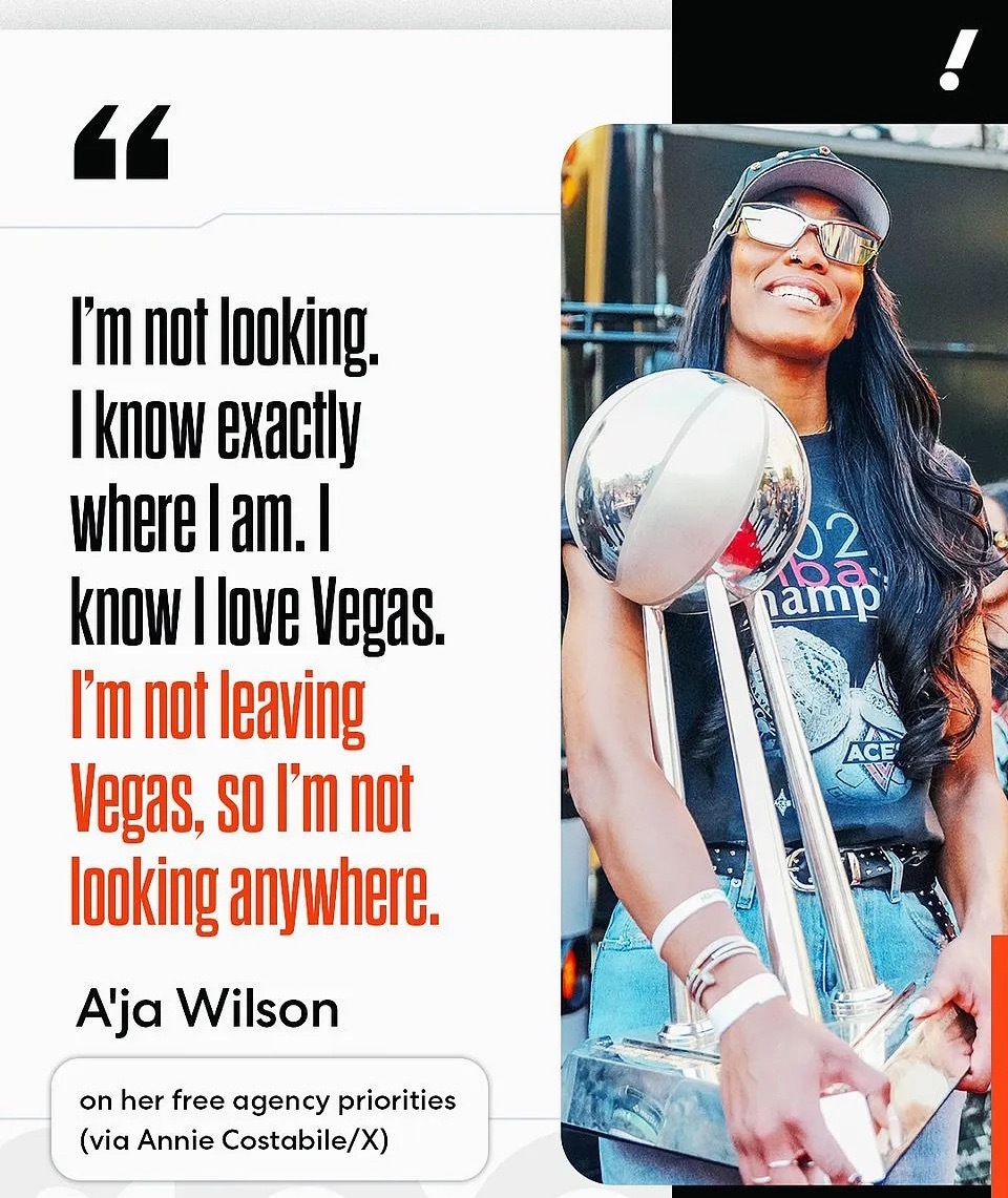 近日在参加美国女篮训练营时，阿贾·威尔逊接受了媒体采访，并亲承下赛季将继续留在王