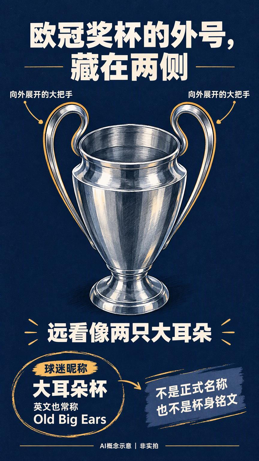 欧冠奖杯为什么被叫作“大耳朵杯”？欧冠奖杯为什么会被球迷叫作“大耳朵杯”？答案就