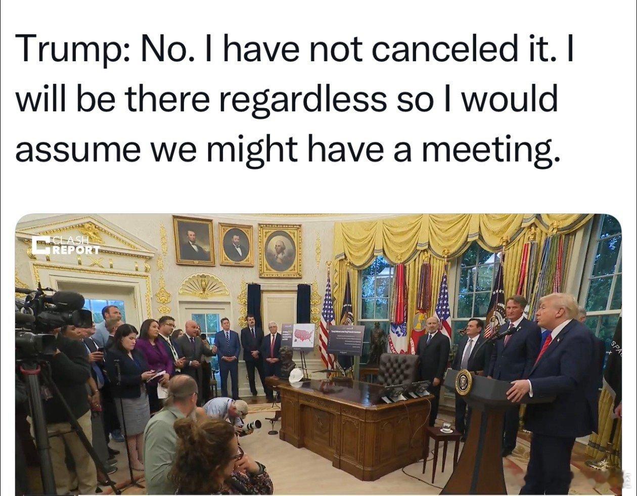 记者：你取消在APEC期间的会面了？Trump：没取消，我总归是要去开会的，见不