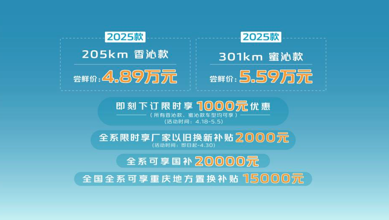 车若初见[超话] 追加两个版本，2025款长安Lumin 两款新车上市，205公