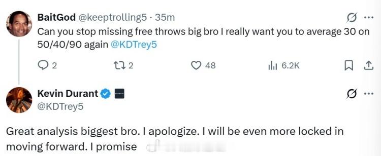 开赛季的四场比赛，杜兰特场均27.5分5.8篮板2助攻，三项命中率分别是52.5