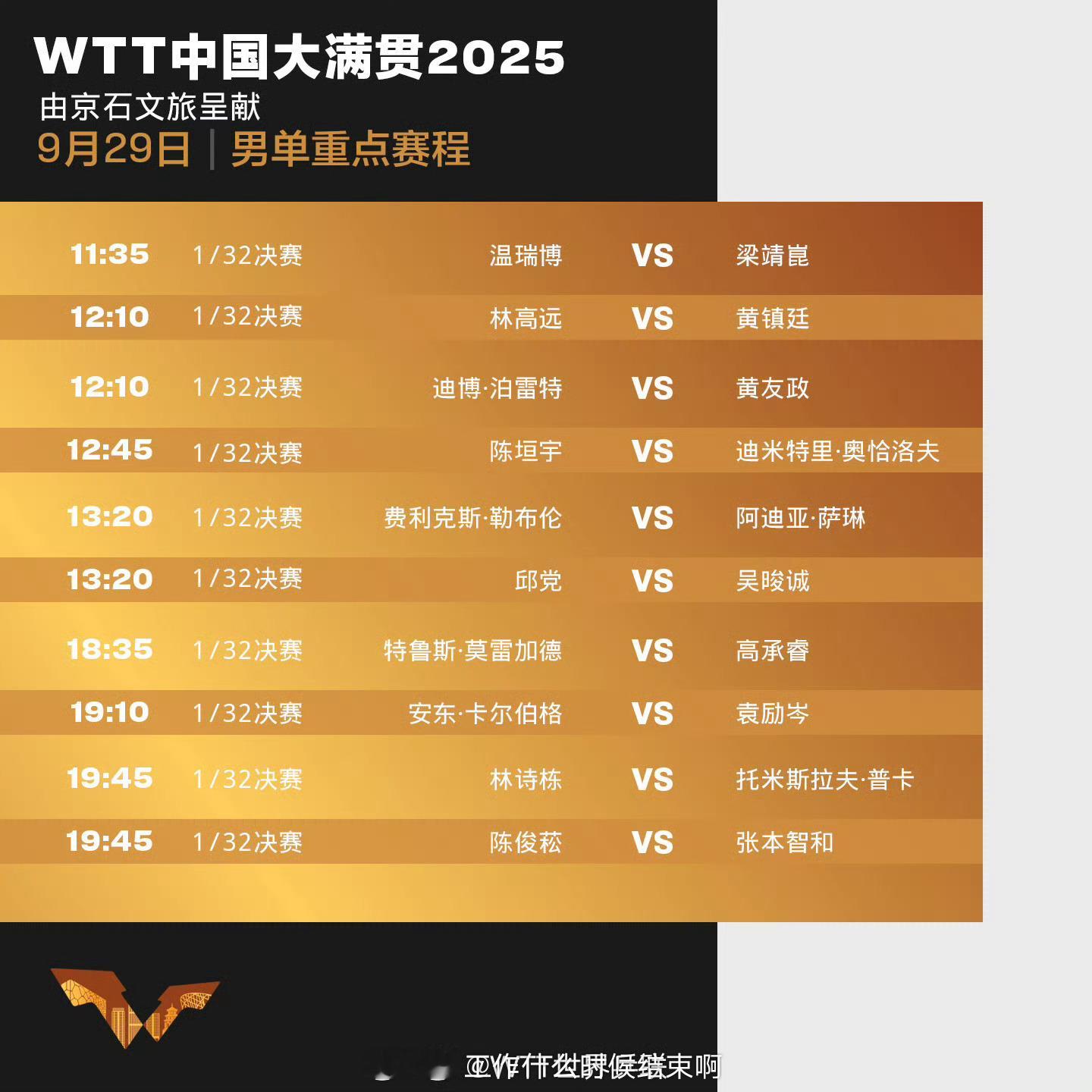 📢WTT中国大满贯国乒29日赛程📍【2025WTT中国大满贯】✍️中国队赛程