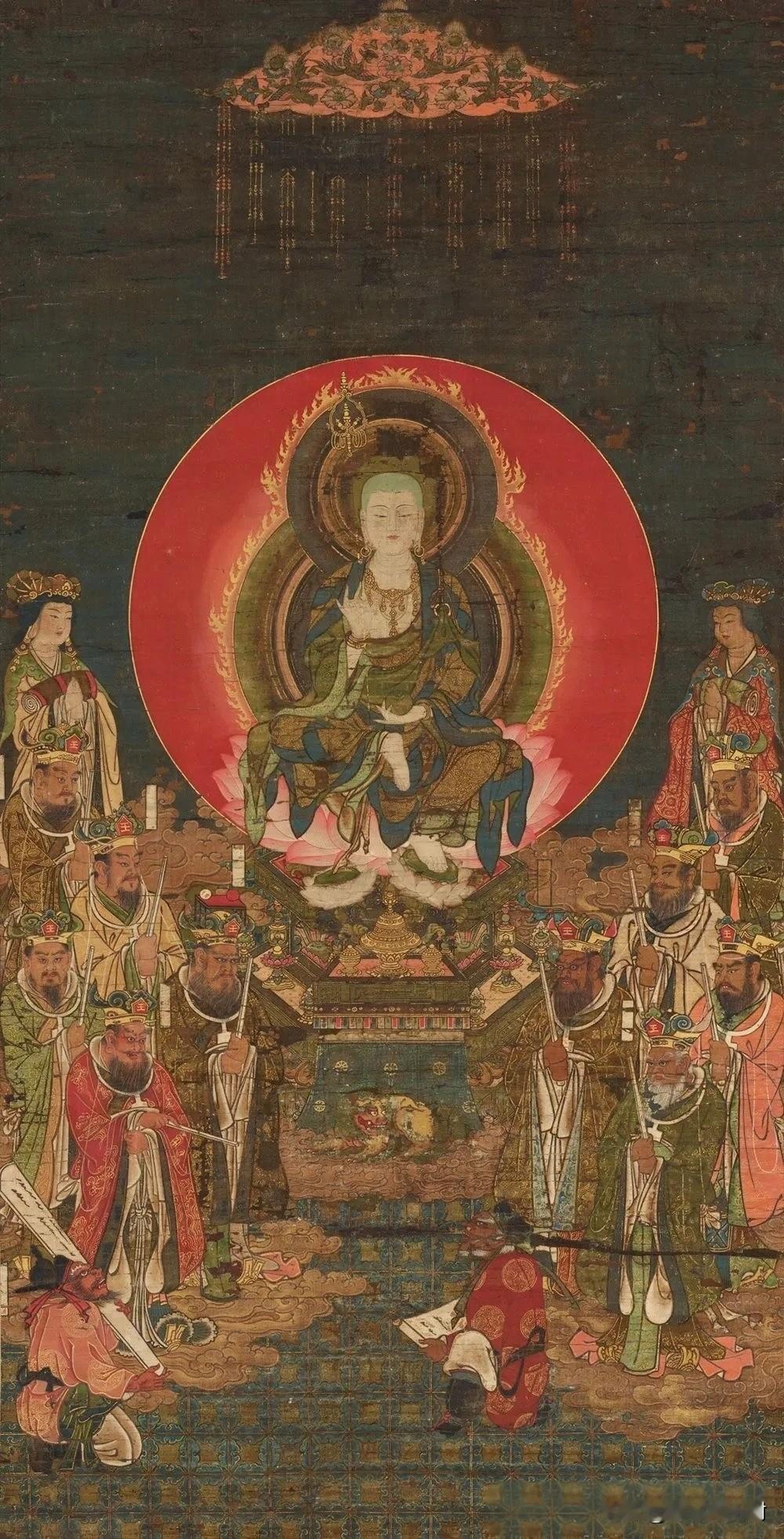 镰仓时代《地藏十王图》｜一卷古画，读懂地狱的审判与救赎
 
这是日本镰仓时代绢本