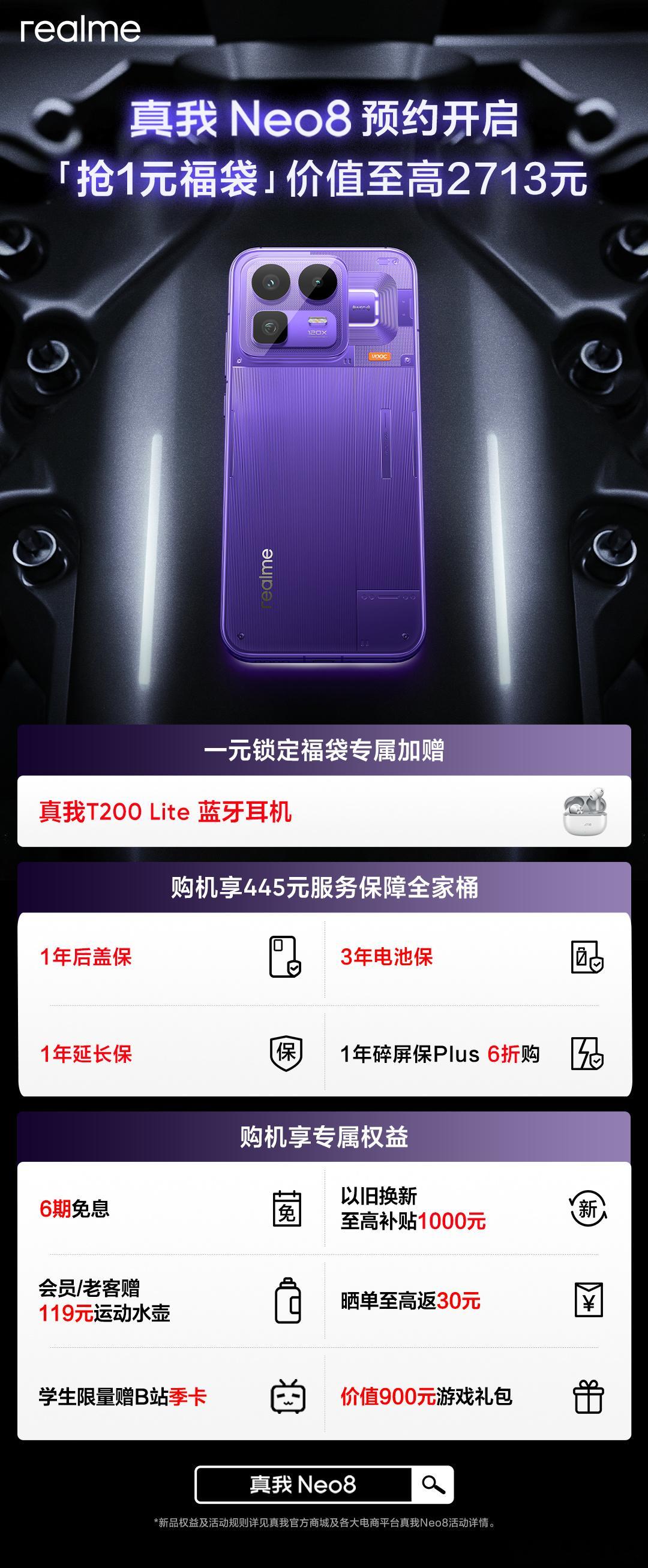 真我Neo8新品预约现已开启「抢1元福袋」享价值至高2713元权益一元福袋锁定赠