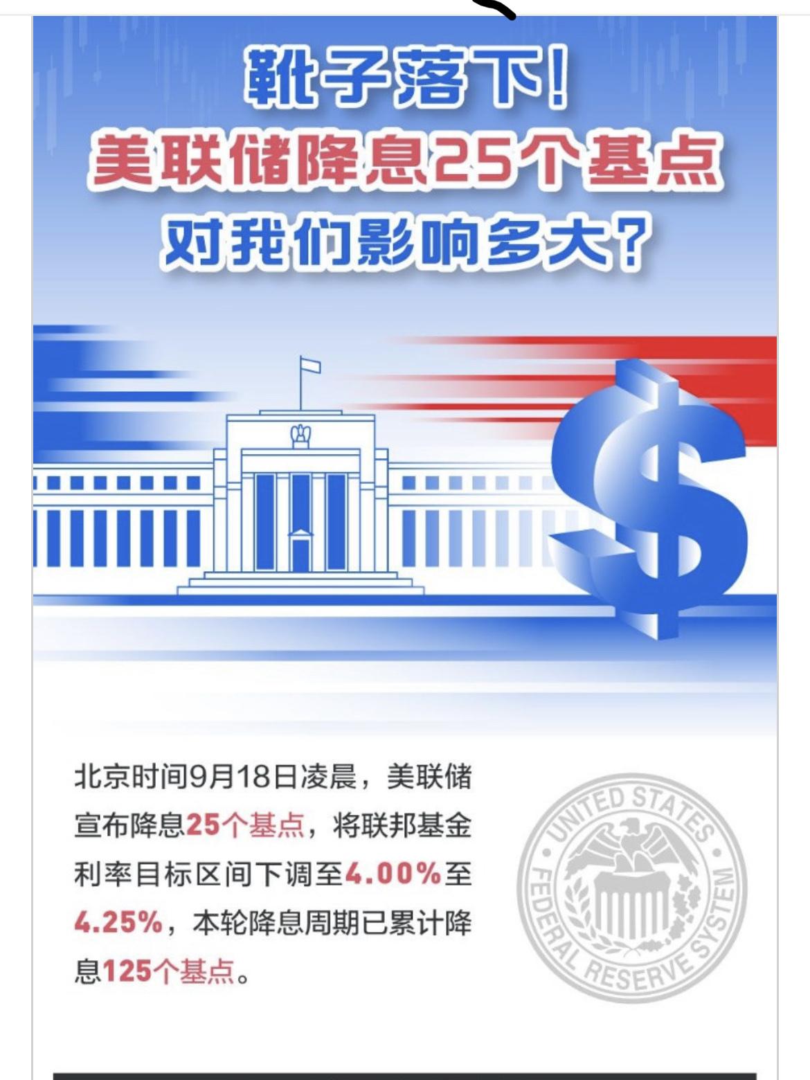 美联储降息25个基点，对A股有何影响？
…………………………………..
在全球经