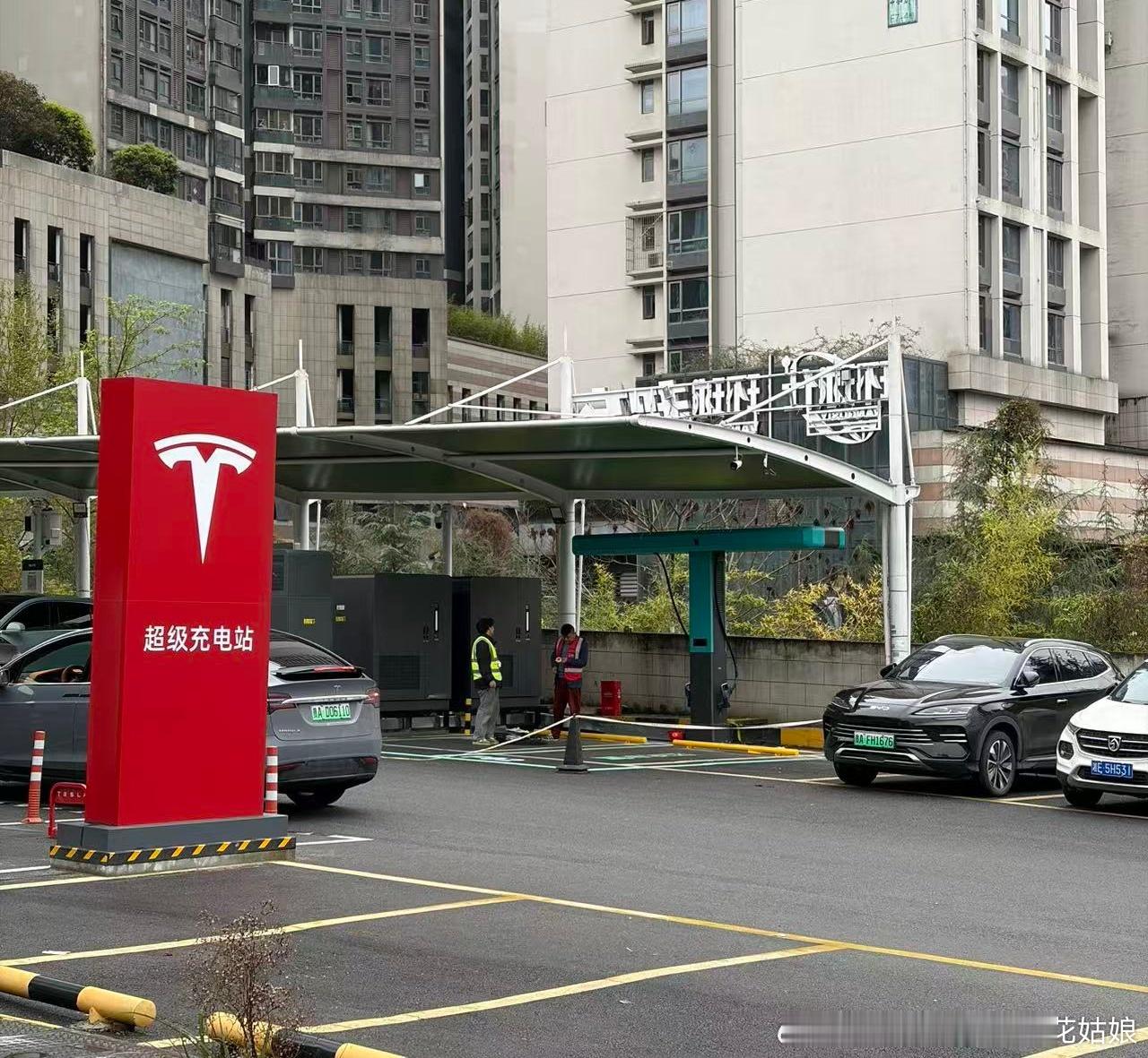 红T vs 绿T：补能战场直接开卷！特斯拉的红T超级充电站里，居然硬生生长出了一