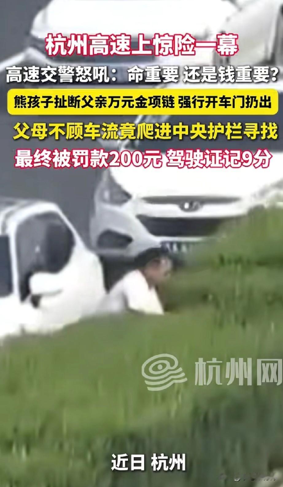 “熊孩子”又闯祸了！
近日，杭州高速上，一名男孩发脾气扯断父亲价值万元金项链，打
