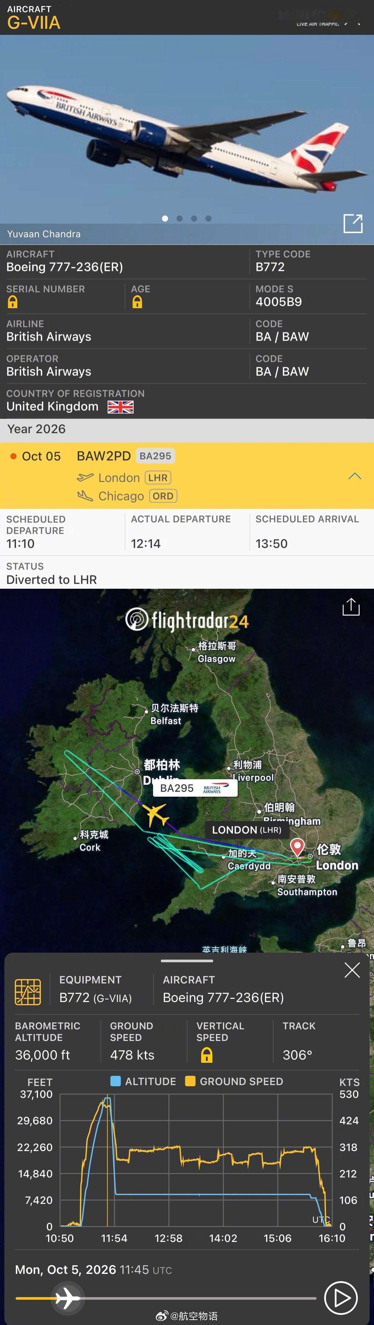【又是短时间急降，不过……问题不大】昨天，英国航空一架777-200ER（G-V