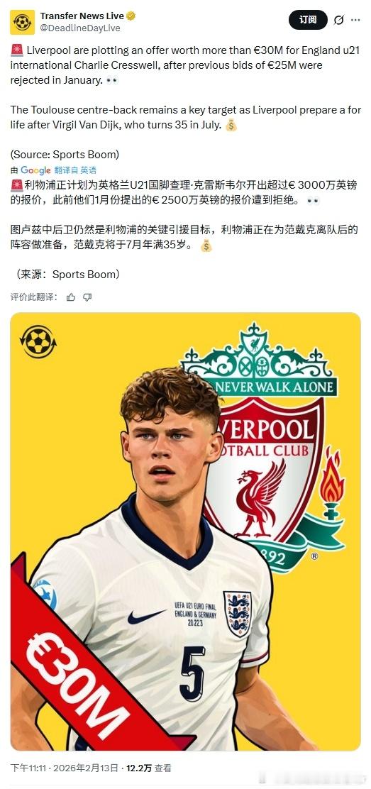 疑似两个中卫引援的新目标利物浦 利物浦买人了吗