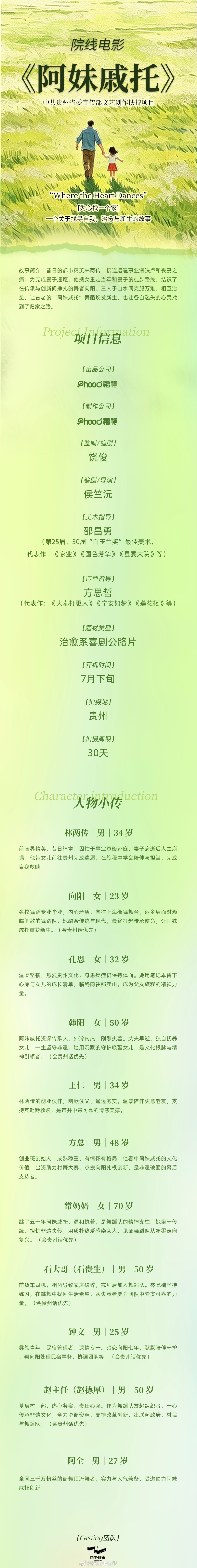 院线电影《阿妹戚托》组讯监制：饶俊编剧：饶俊编剧/导演：侯竺沅美术指导：邵昌勇造