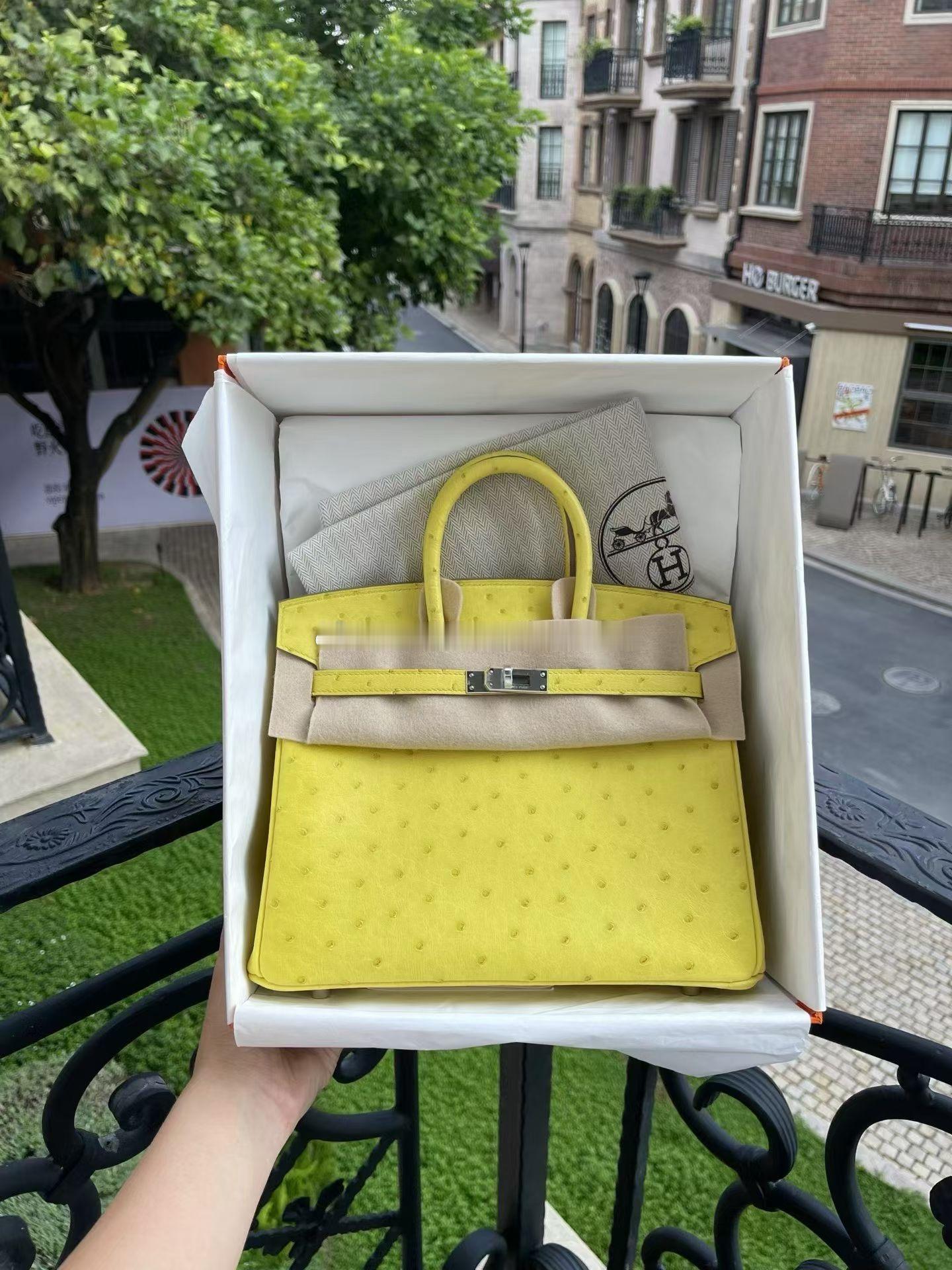 Birkin 25cm 夏天的柠檬黄🍋招财色鸵鸟 银扣 