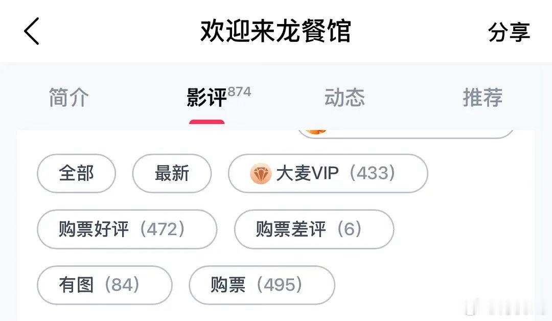 《欢迎来龙餐馆》口碑稳住了，第一波散场打分，猫 367:3，淘 472:6，走口