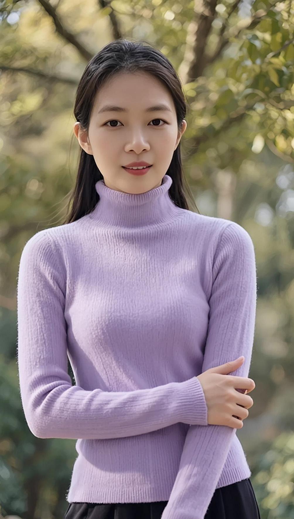 AI淡紫生活照 甜系女孩 甜美优雅写真穿搭颜值抖音ai创作