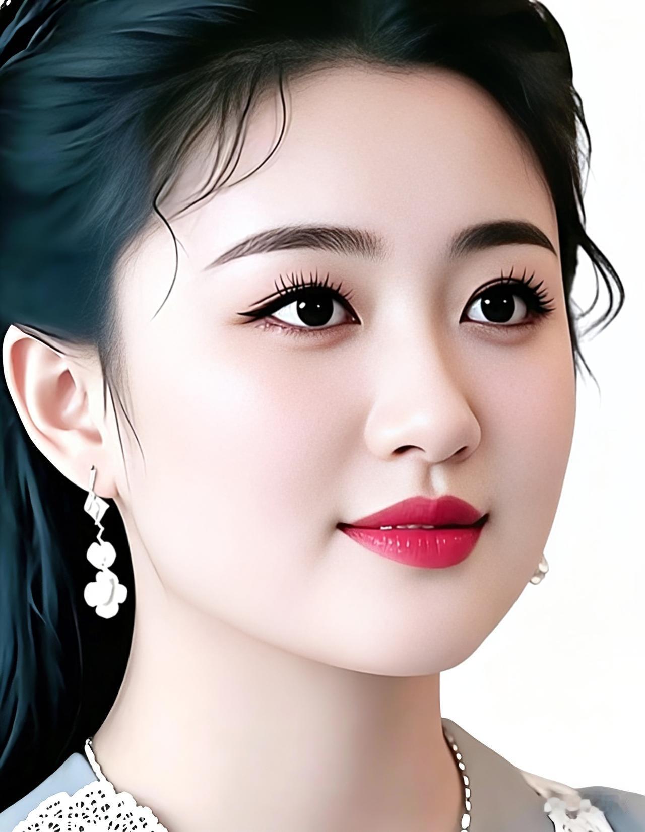 这位美女涂着亮丽的红唇。俏颜
 
秀发如云衬玉容，
银花耳坠显玲珑。
明眸闪闪含