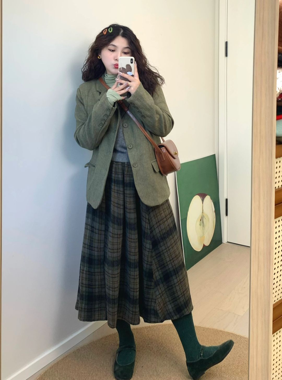 🌲｜复古绿西装和绿格纹裙～