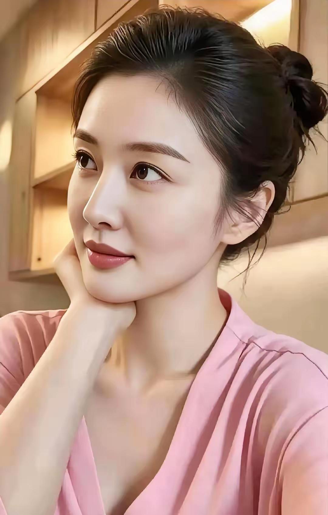 这位小姐姐正在微笑思考。