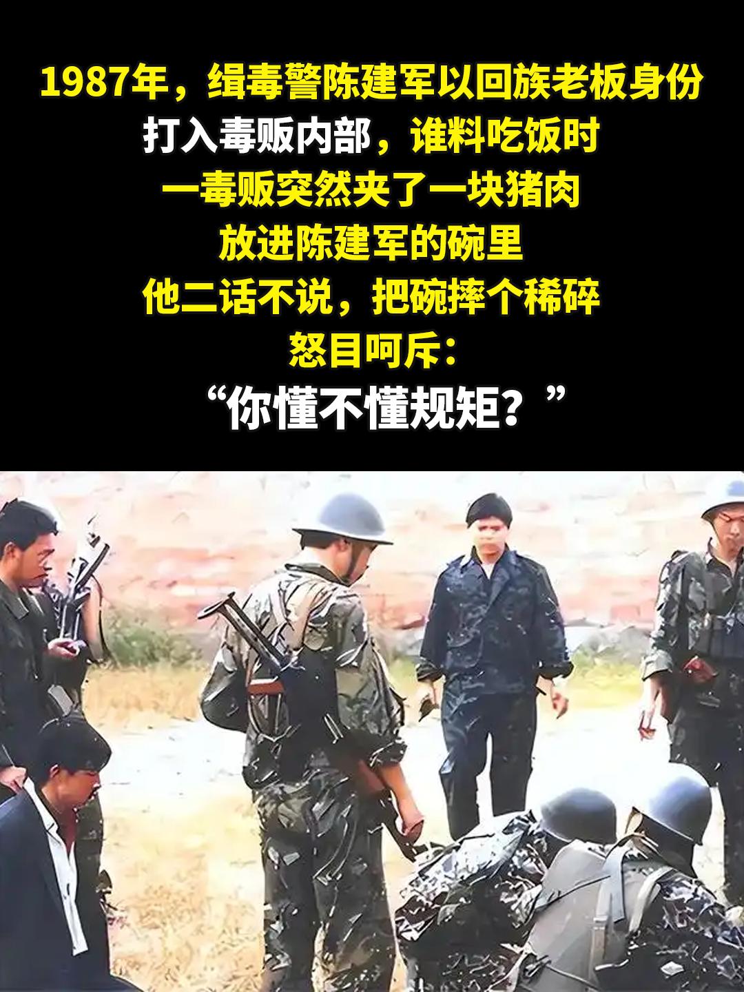 1987年，缉毒警陈建军打入毒贩内部。1987年，缉毒警陈建军以回族老...