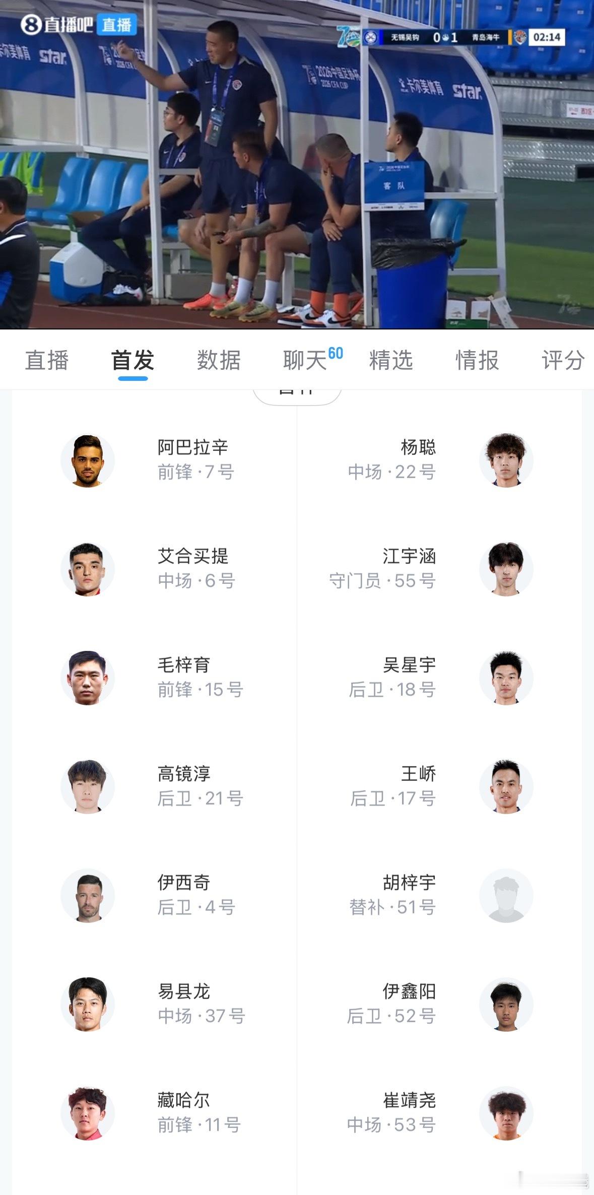 足协杯第四轮青岛海牛报了2010年出生的守门员江宇涵进替补名单，而小邝没有？ 