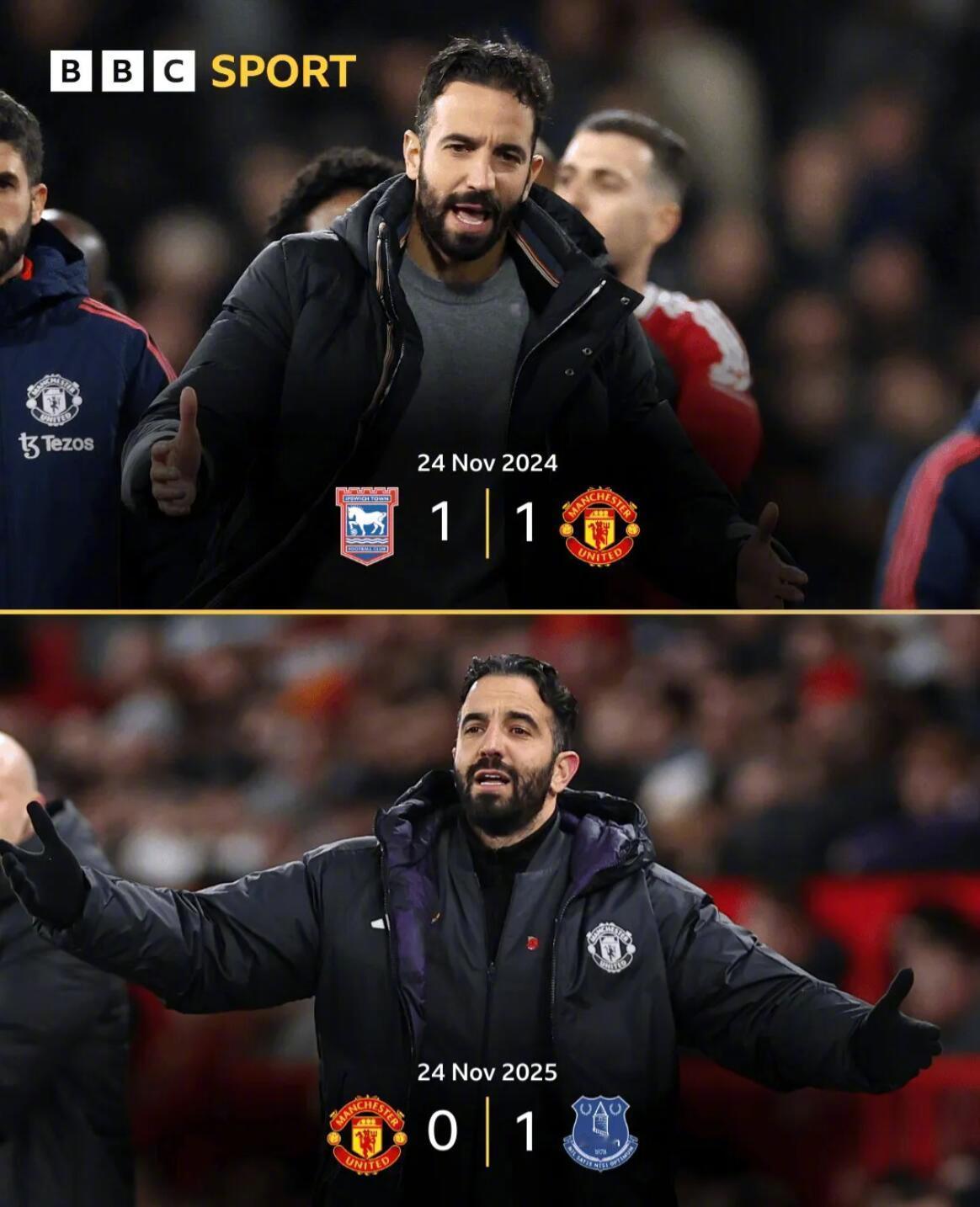 【尴尬的失利，今天是阿莫林执教曼联首秀的一周年纪念日】对阿莫林来说，这场本来具有