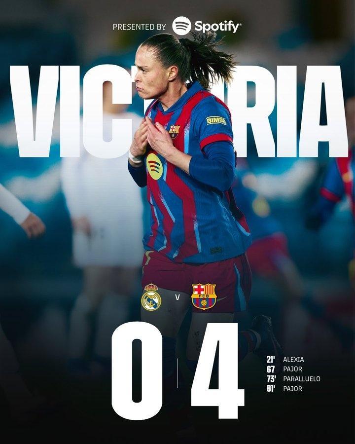 碾压！王后杯巴萨女足4-0大胜皇马女足，历史交手进球77比10西班牙王后杯1/4