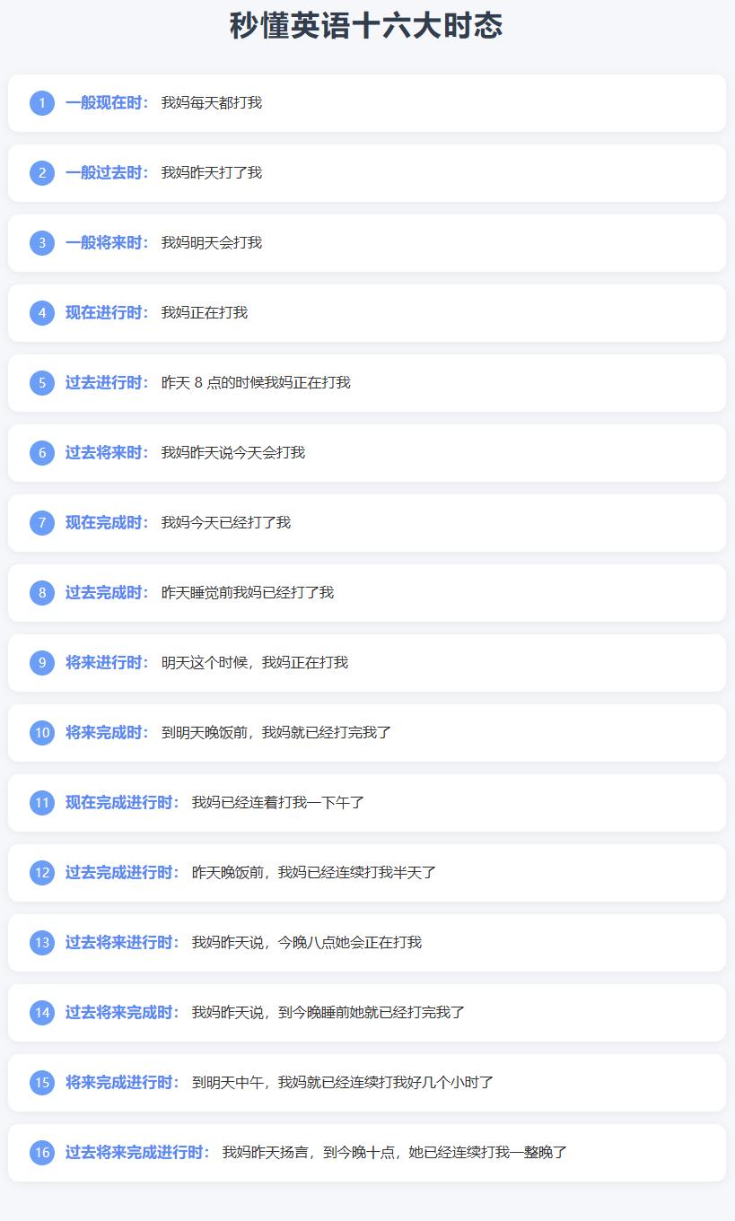 秒懂英语十六大时态，你学会了吗？（仅供娱乐）
