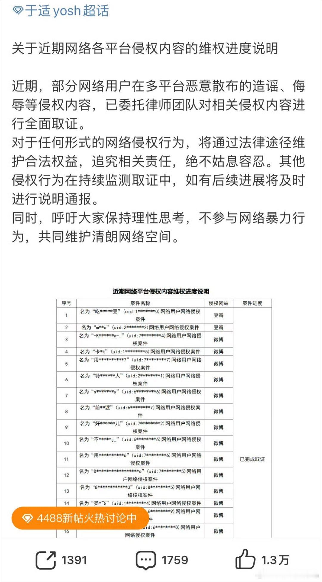 于适告黑维权有 ​​​