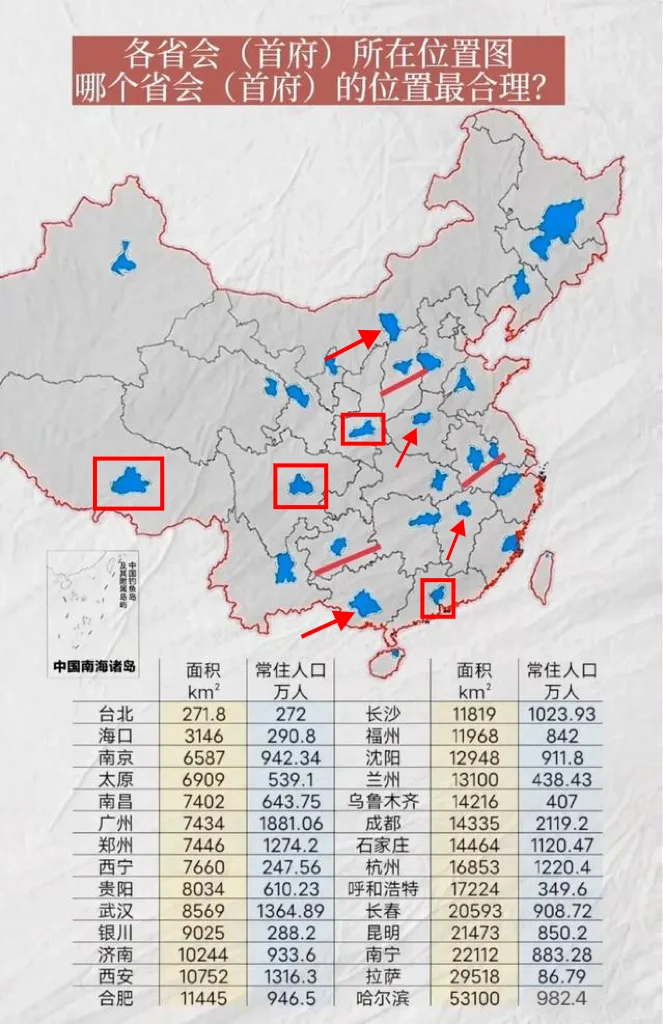 地理位置看各省省会所在位置，哪个最合理