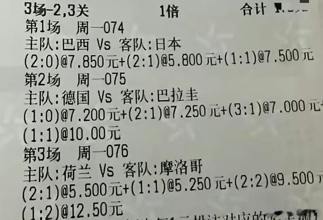 巴西2-1日本德国1-1巴拉圭荷兰1-1摩洛哥3场笔分拿下！ 
