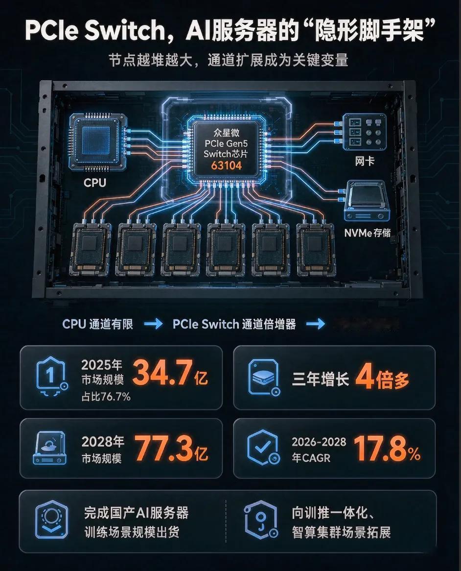 节点卡数越堆越多，PCIe Switch才是那个“隐形脚手架”

过去一年AI服