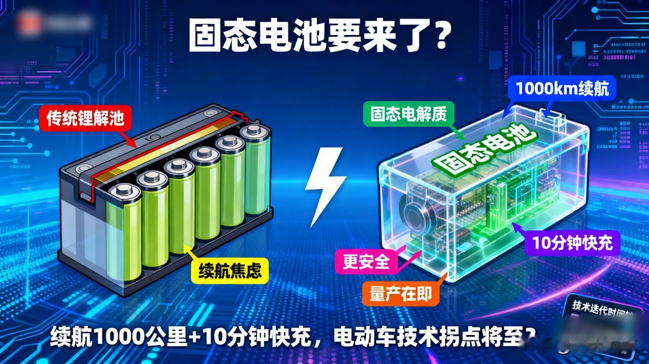 固态电池要来了？

听说固态电池快要量产了？续航1000公里，充电10分钟，而且