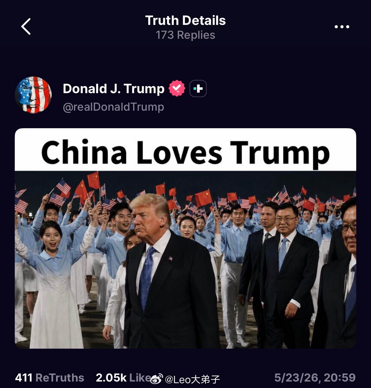特朗普还在回味，发布落地北京照片，配文“中国爱特朗普”海外新鲜事特朗普取消出席儿