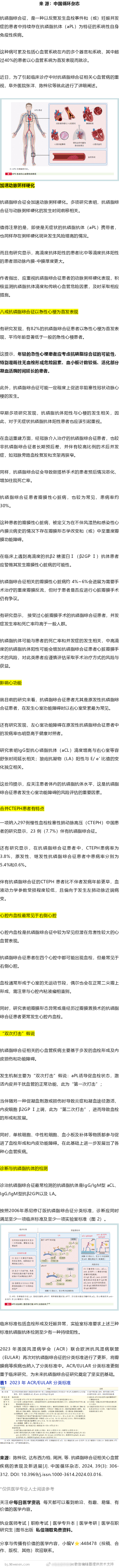 青年心梗，应除外抗磷脂综合征！阜外医院张洋、陈梓欣等综述抗磷脂综合征，是一种以反