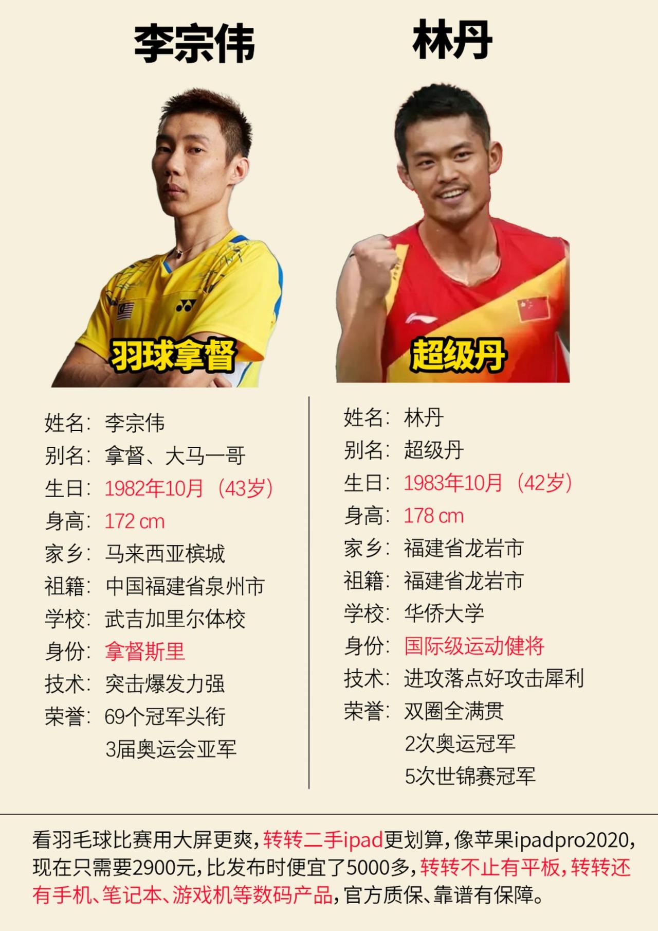 两位传奇羽毛球运动员林丹 李宗伟 羽毛球