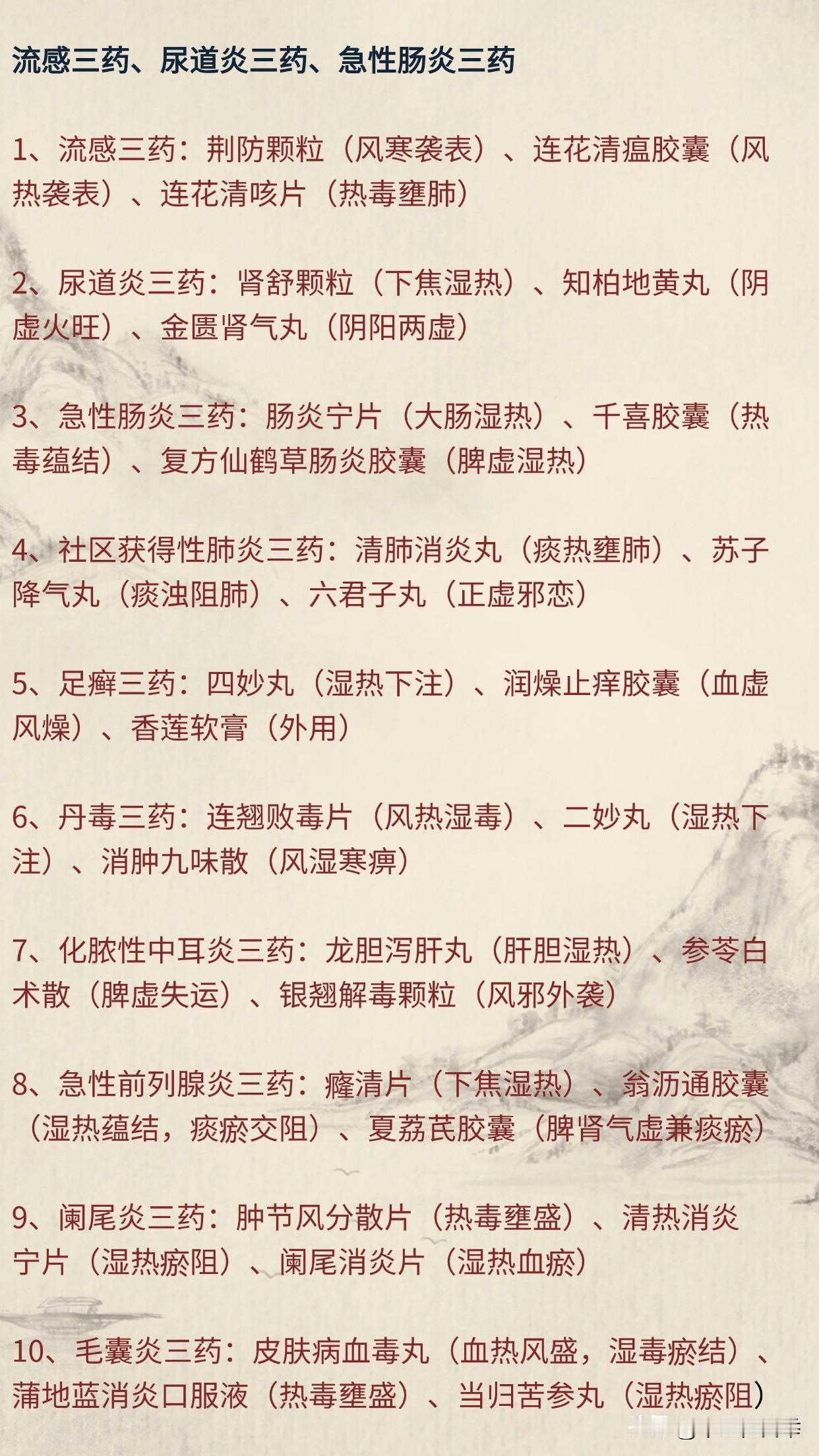 流感三药、气管炎三药、肠胃炎三药，治疗常见感染的中成药，一文总结