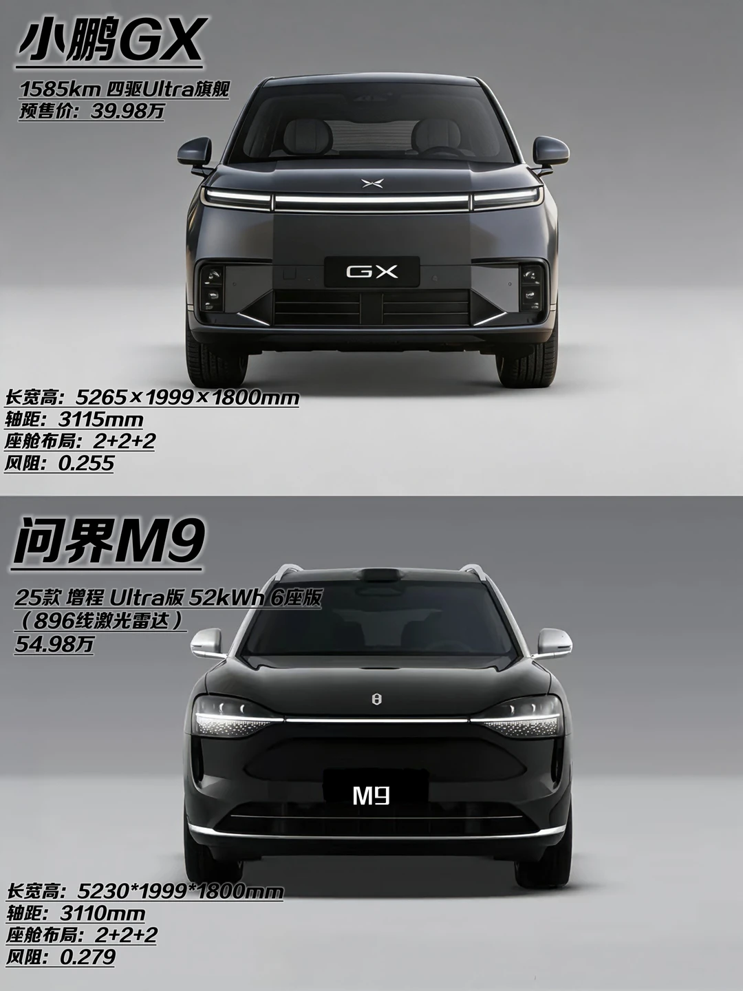 小鹏GX对比问界M9！家用6座怎么选！