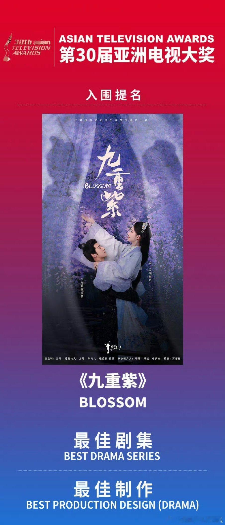 报📣📣孟子义 李昀锐《九重紫》入围第30届亚洲电视大奖最佳剧集了，长尾含 金